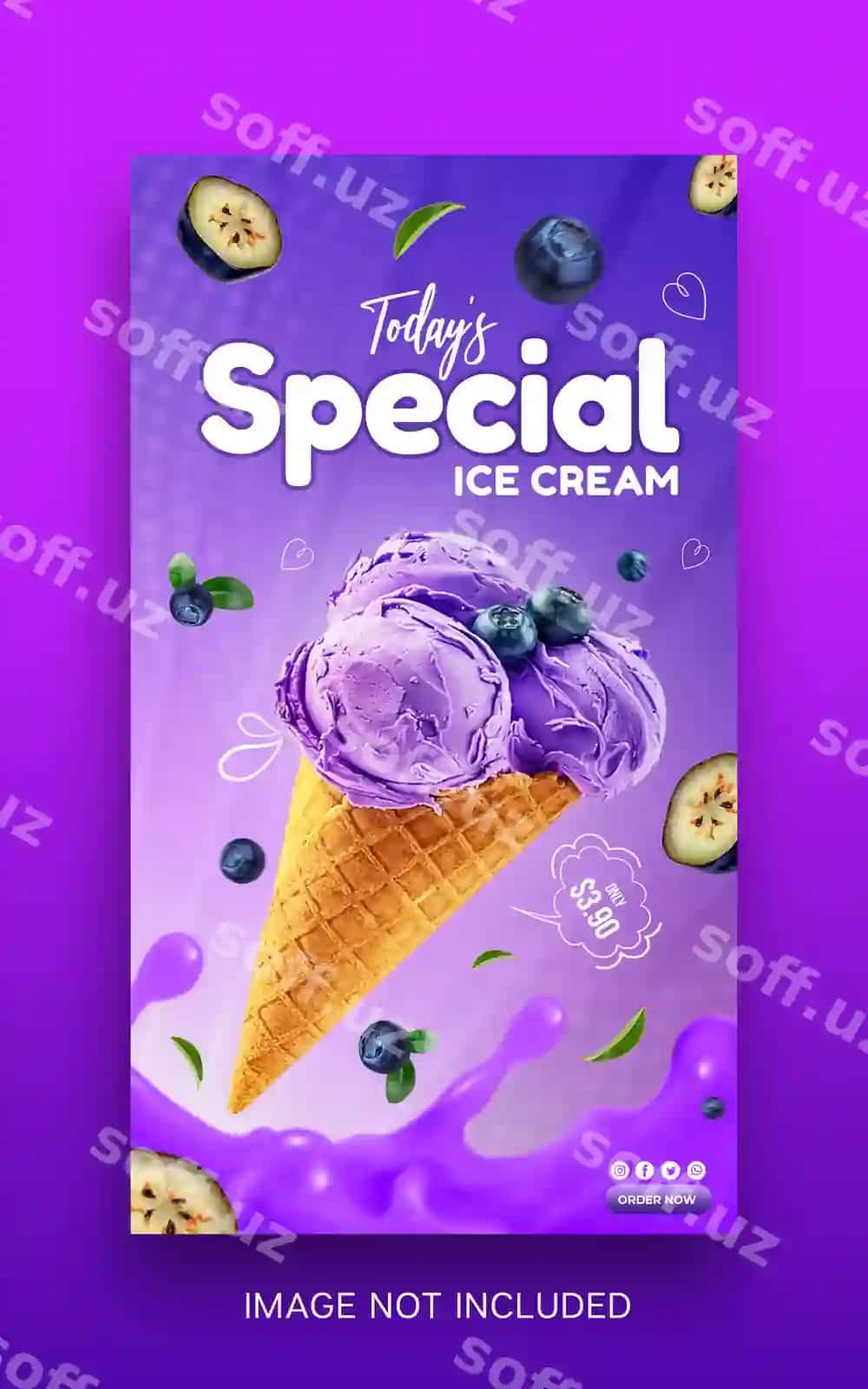 Mazali yalbuz muzqaymoq qovurmasi ijtimoiy tarmoqlar banneri Instagram | Delicious blueberry ice cream cone social media banner instagram