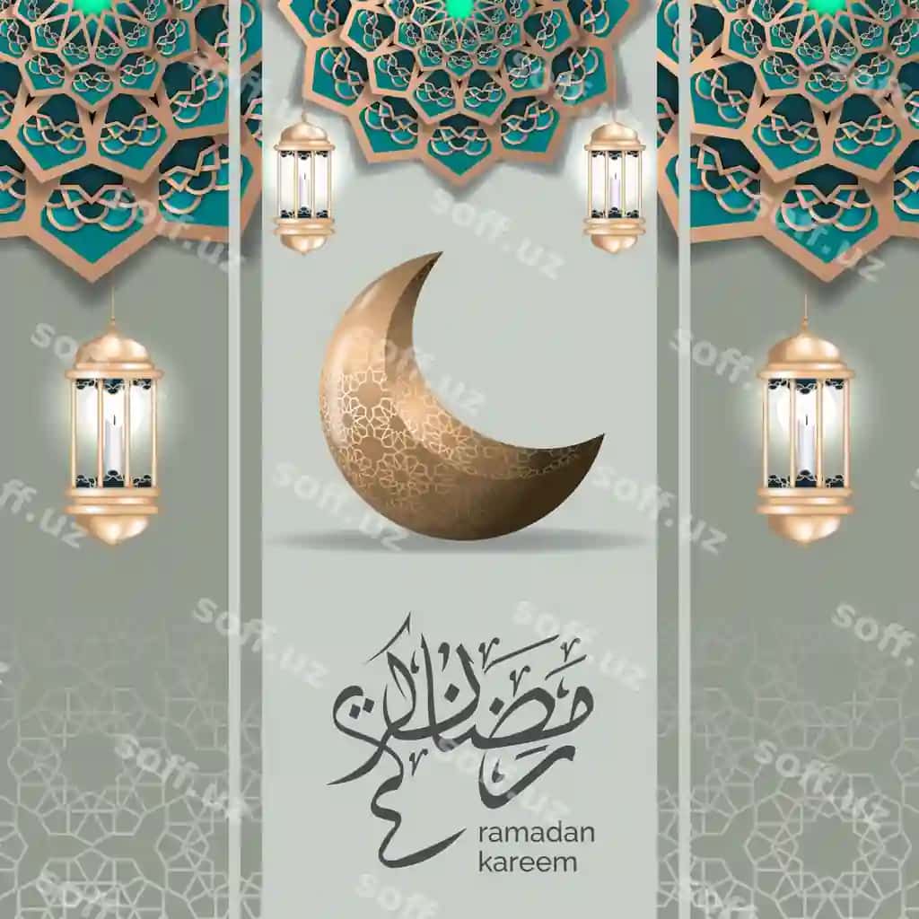 Ramazon tabrik dizayn shabloni oltin hilol bilan | Ramadan greeting design template with gold crescent moon