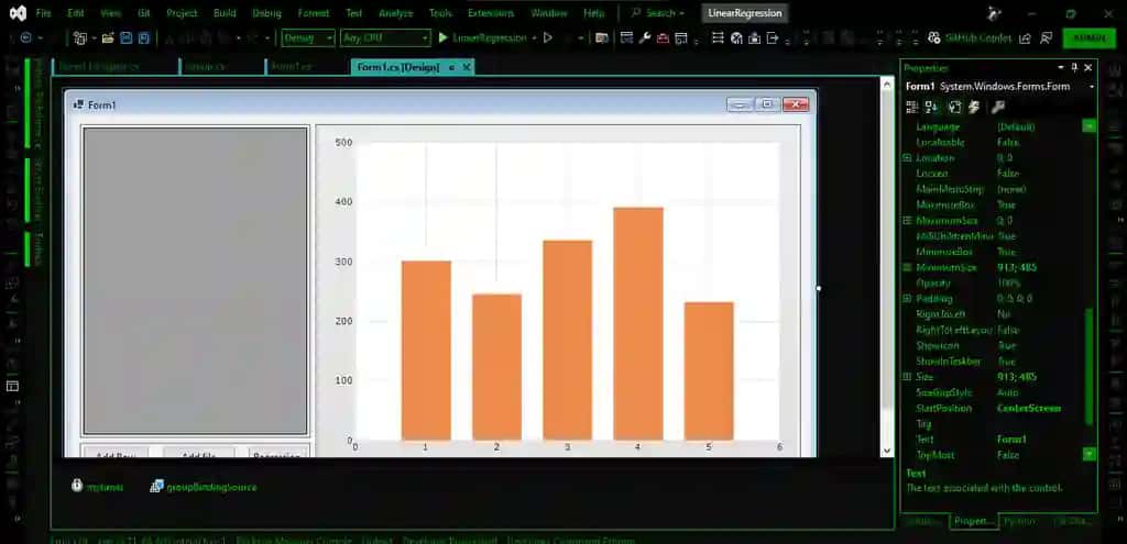 Linear Regression (Chiziqli regressiya) masalasining C# tilida yechimi. Winforms