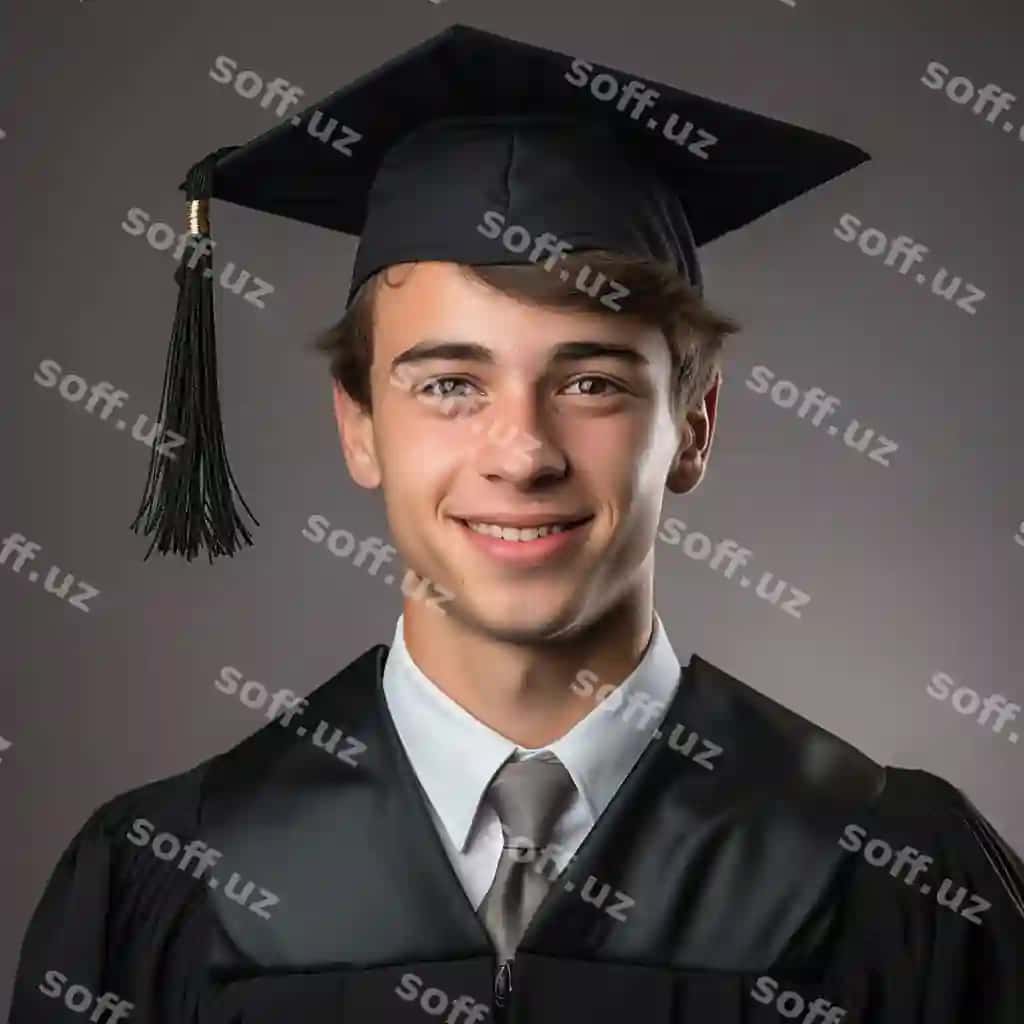 Portret yosh iqtibos erkak bitiruvchi bitirish kostumi ajratilgan fonda | Portrait young talent male graduate graduation cap gown with isolated background