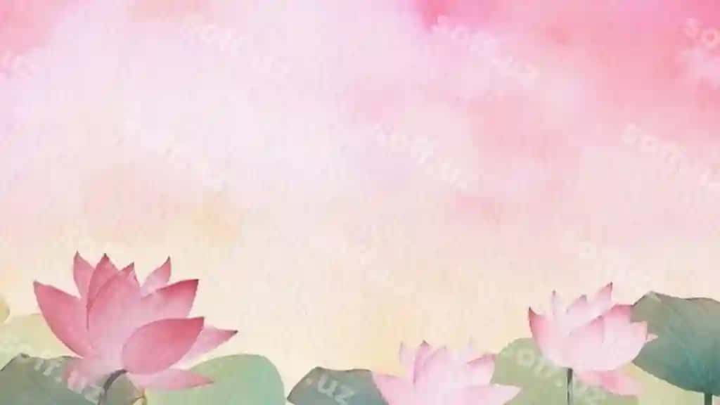 Akvaramel fon gulbin lotos guli bilan | Watercolor background with pink lotus flower 2