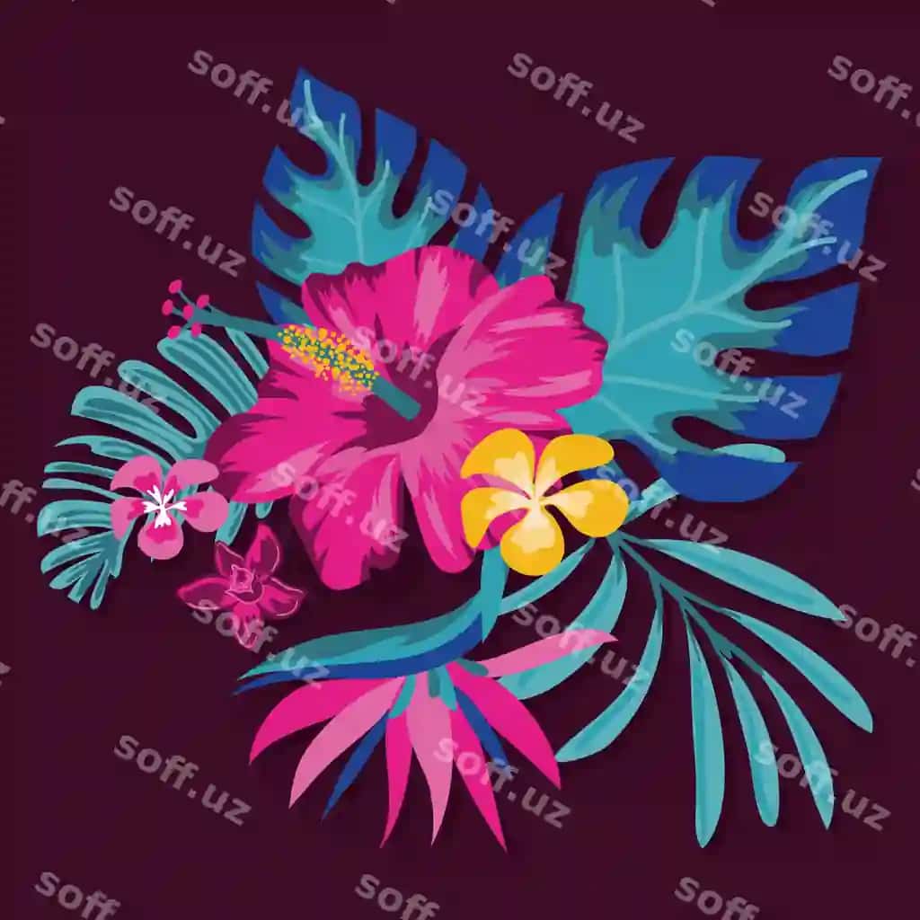Ekzotik gullar barglari bezaklari illyustratsiyasi dizayni | Exotic flowers leafs decoration illustration design