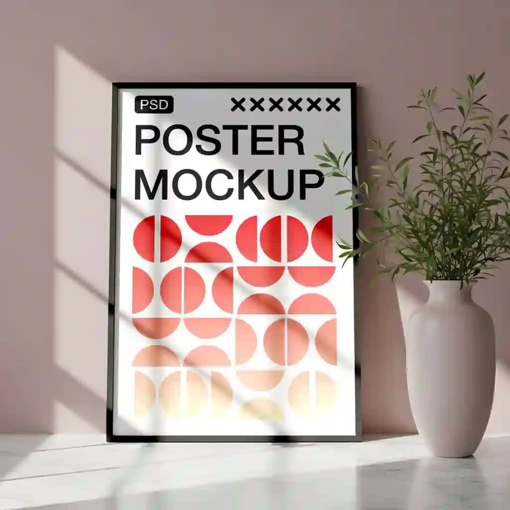 Tabiiy mavhum geometrik dizaynga ega zamonaviy ramkali plakat maketlari | Modern framed poster mockup with abstract geometric design natural