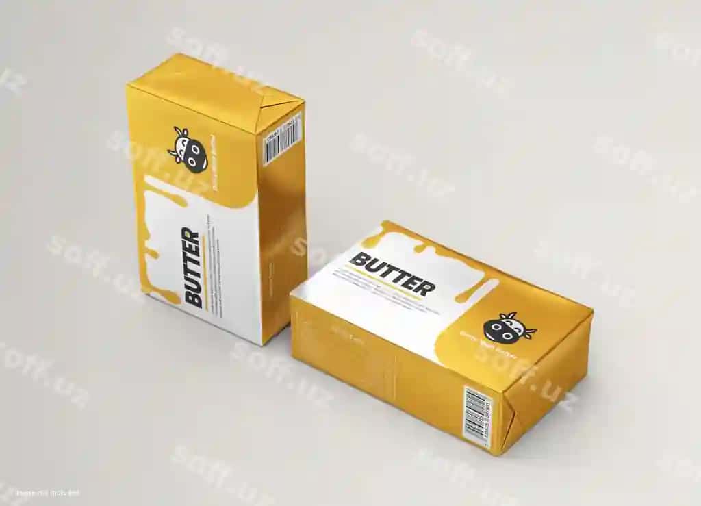 To'g'ri to'rtburchak alyuminiy folya shirinlik blok bar paketi mockup | Rectangular aluminum foil butter block bar packaging mockup