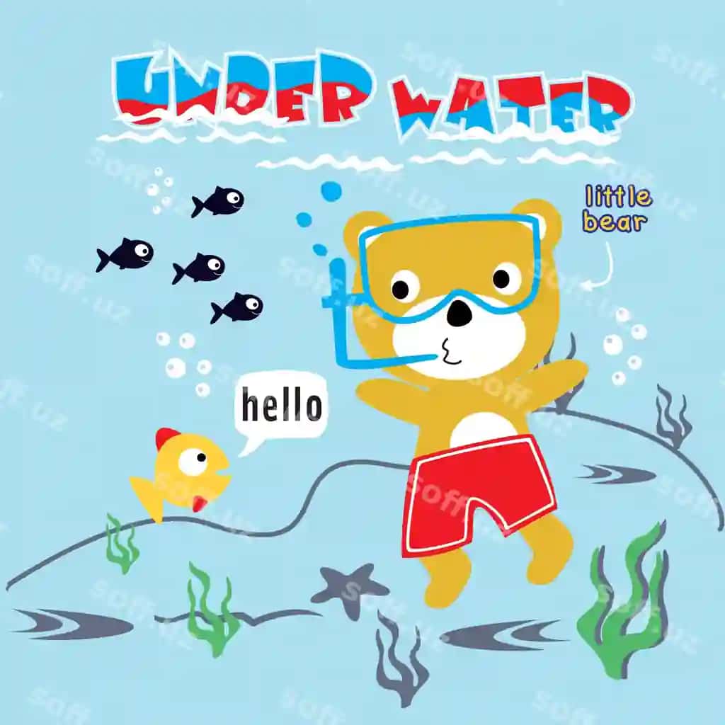 Illustratsiya ayiq karykaturasi bilan suzish | Illustration with bear cartoon dive