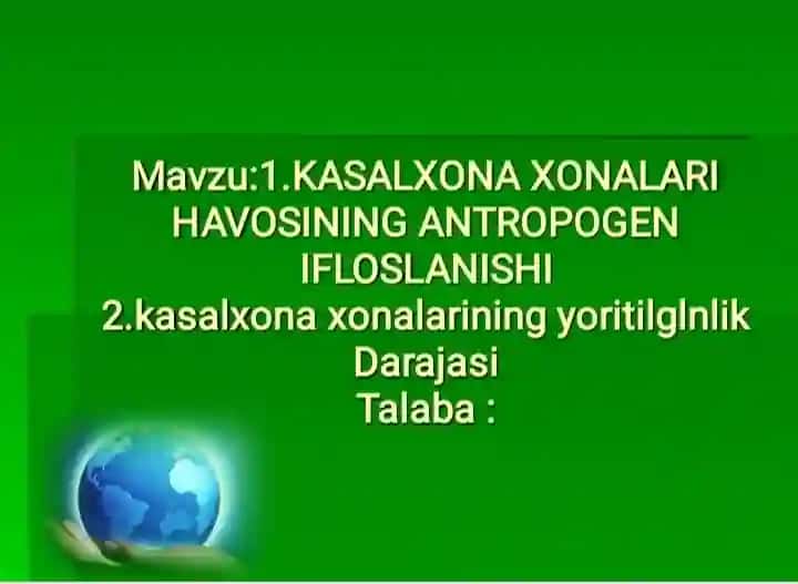Kasalxona Xonalari Xavosining Antropogen Ifloslanishi