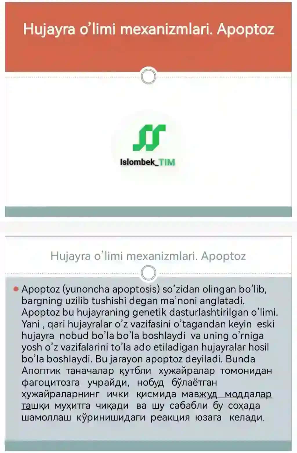 Hujayra o’limi mexanizmlari. Apoptoz