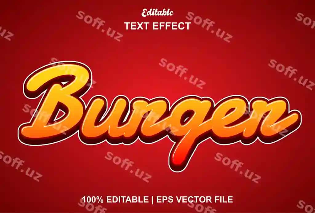 Burger matn effekti qizil rangli va tahrirlanga olinadigan | Burger text effect with red color editable
