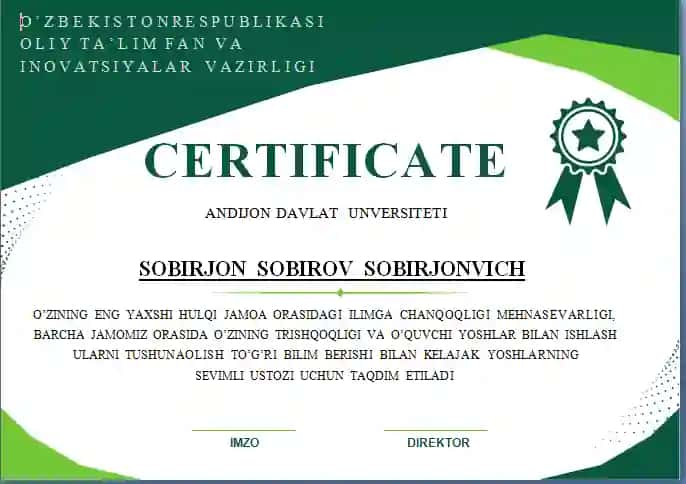 Sertifikat namunasi word varyand