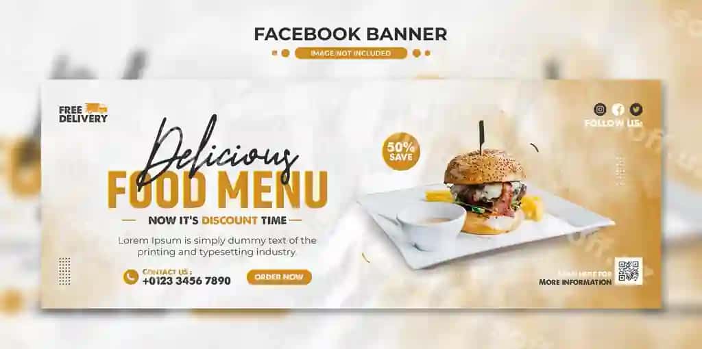 Mazali burger ovqat menyusi Facebook cover veb baner shabloni | Delicious burger food menu facebook cover web banner template