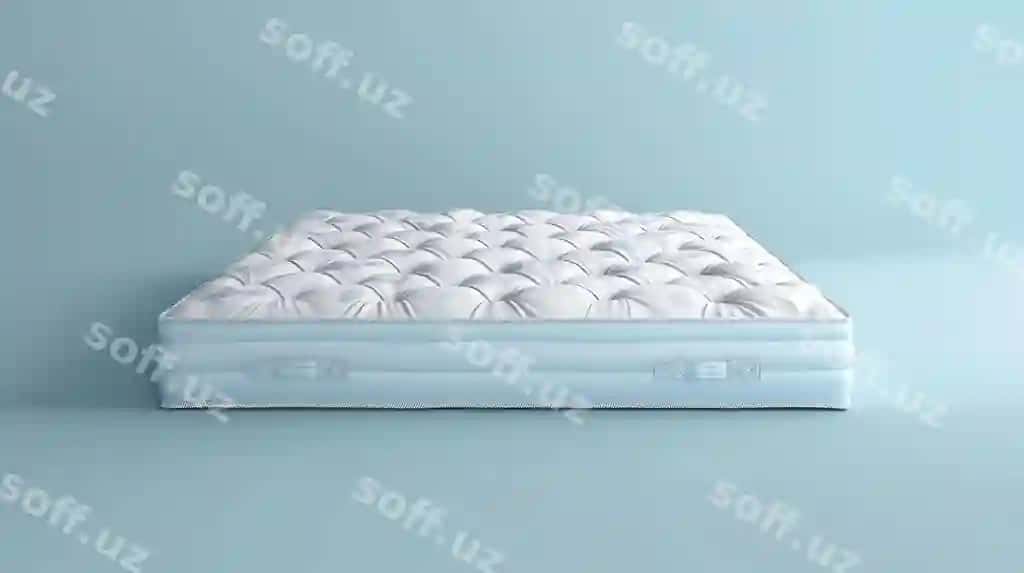 Yumshoq qulay yotoq ko'k rangli orqa fonda mukammal yaxshi tun uyqu | Plush comfortable mattress isolated blue background perfect good nights sleep