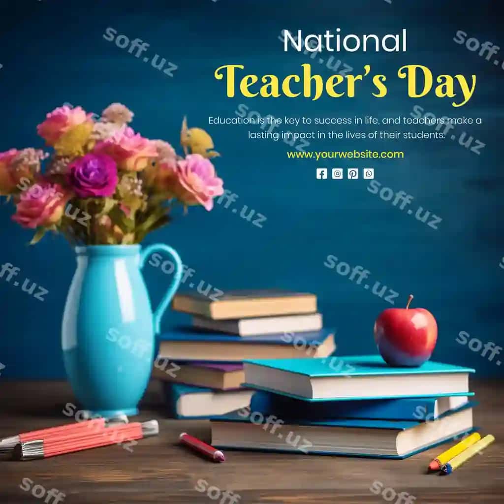 Milliy o'qituvchilar kuniga bag'ishlangan kontseptsiya kitoblari qalamli daftarchalar to'plami | National teachers day concept books stack note pads with pencils