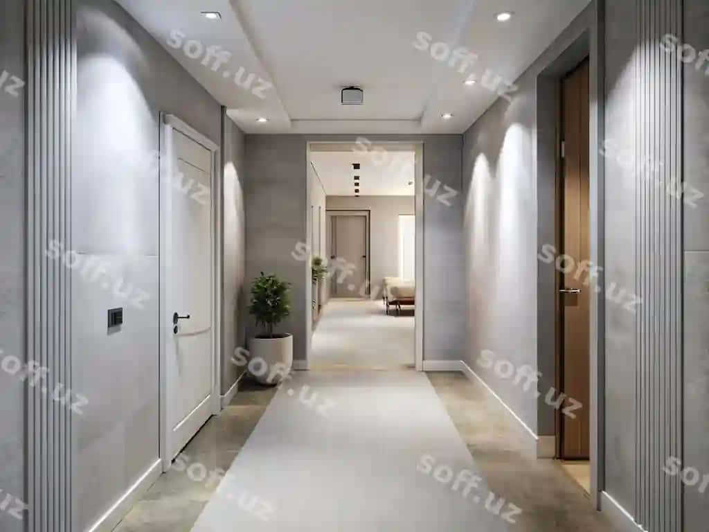 Chiqish degan yozuvchi eshikli kuchsiz hovli | Hallway with door that says exit 2