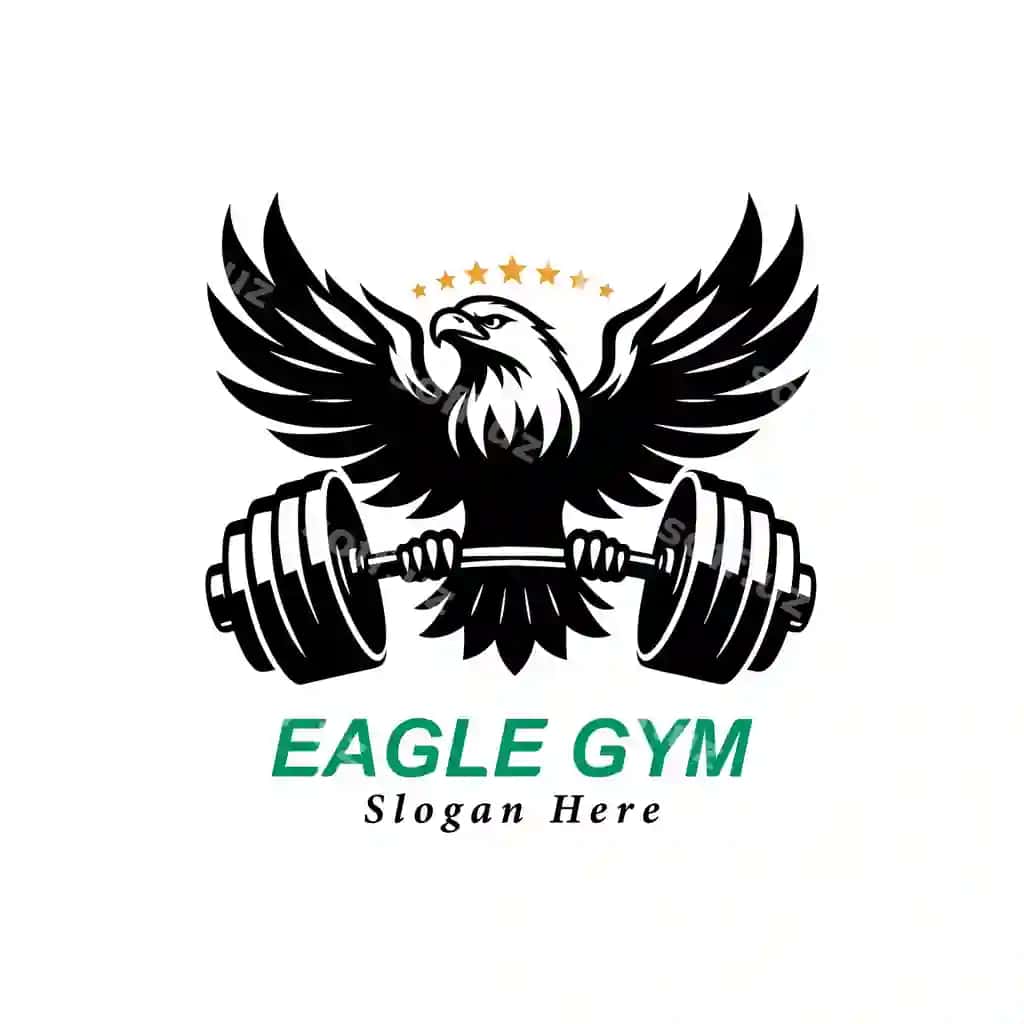 Shahar barbell jim matrasli dizayn elementi logotip etiketka gerburgsona | Eagle holding barbell gym mascot design element logo label emblem