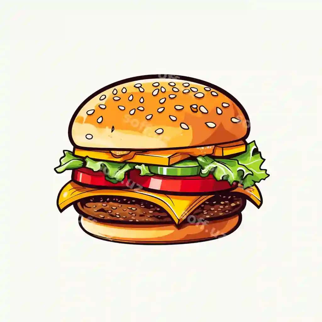 Klassik gamburger illustratsiyasi oddiy tekis rangli vektor | Classic hamburger illustration simple flat color vector