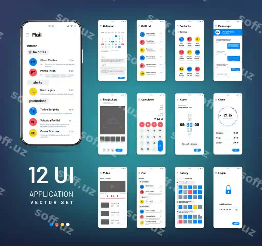 Ekran virefleyflari mobil interfeys ilova virefleyf to'plami UI vektor shablonlari | Screen wireframes mobile interface app wireframe kit ui vector templates