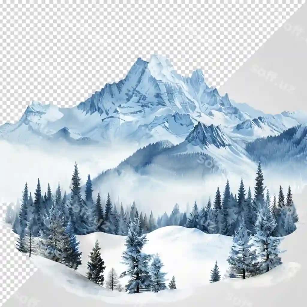 Qor bag'ongan to'pka ajraltirilgan oq fonda | Snowcapped mountain isolated white background