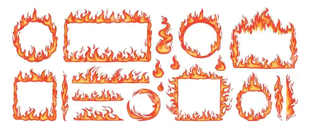 Od chegaralari karyakatur olov ramkasi issiq yonuvchi doira qizish yoqish | Fire borders cartoon flame frame hot flaming circle blazing ignite