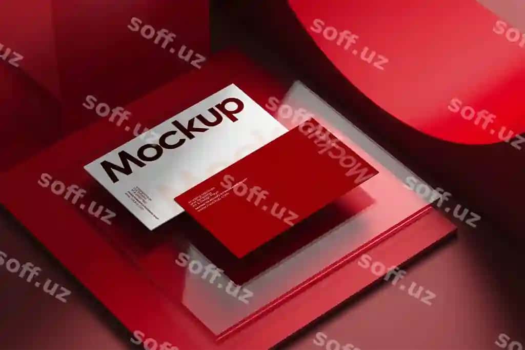 Biznes vizitka mockup qizil tonlar | Business card mockup red tones 2