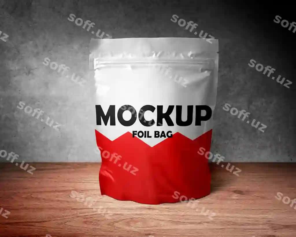 Bepul psd mockup qizil oq varaqli sumka ki mock foliya sumka yozilgan. | Free psd mockup red white bag paper that says mock foil bag