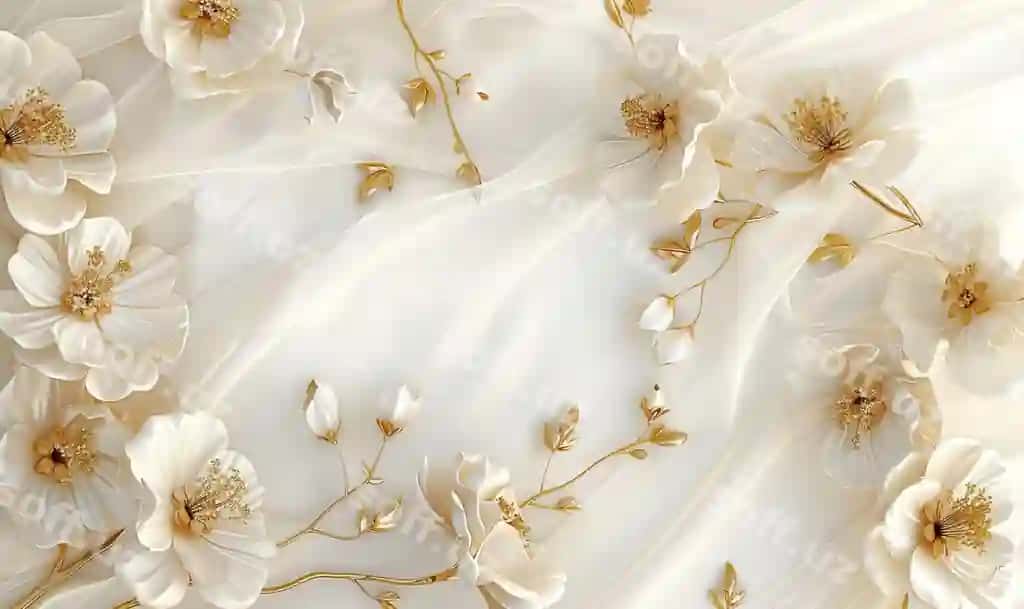 3d devor qog'ozi gul oltin krem ranglarda yuqori sifatli AI yaratilgan rasm | 3d mural wallpaper flowers gold cream colors high quality ai generated image