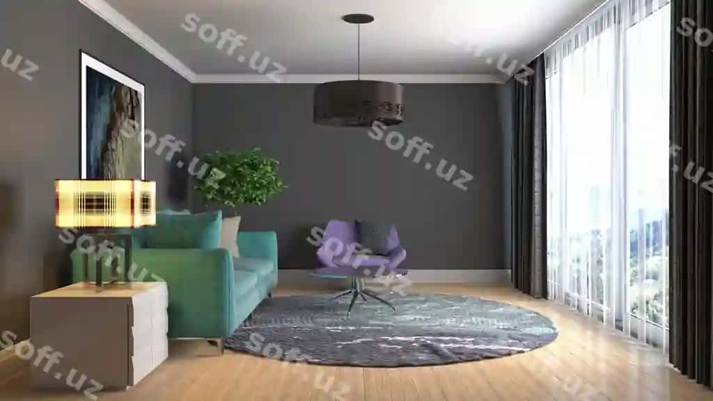 Yashil uyi ichki illustratsiyasi | Illustration living room interior