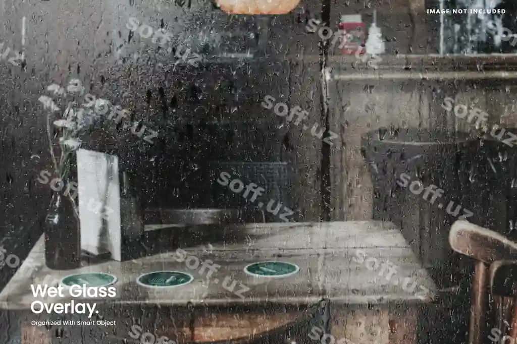 Nam shisha ustiga qo'yilgan foto namuna | Wet glass overlay photo mockup