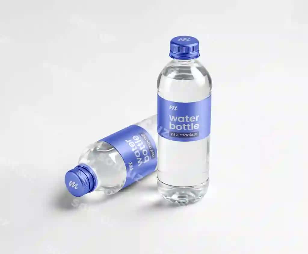 3-o'lchovli ikki suv botasi qadoqlash namunasi | 3d two water bottle packaging mockup 2