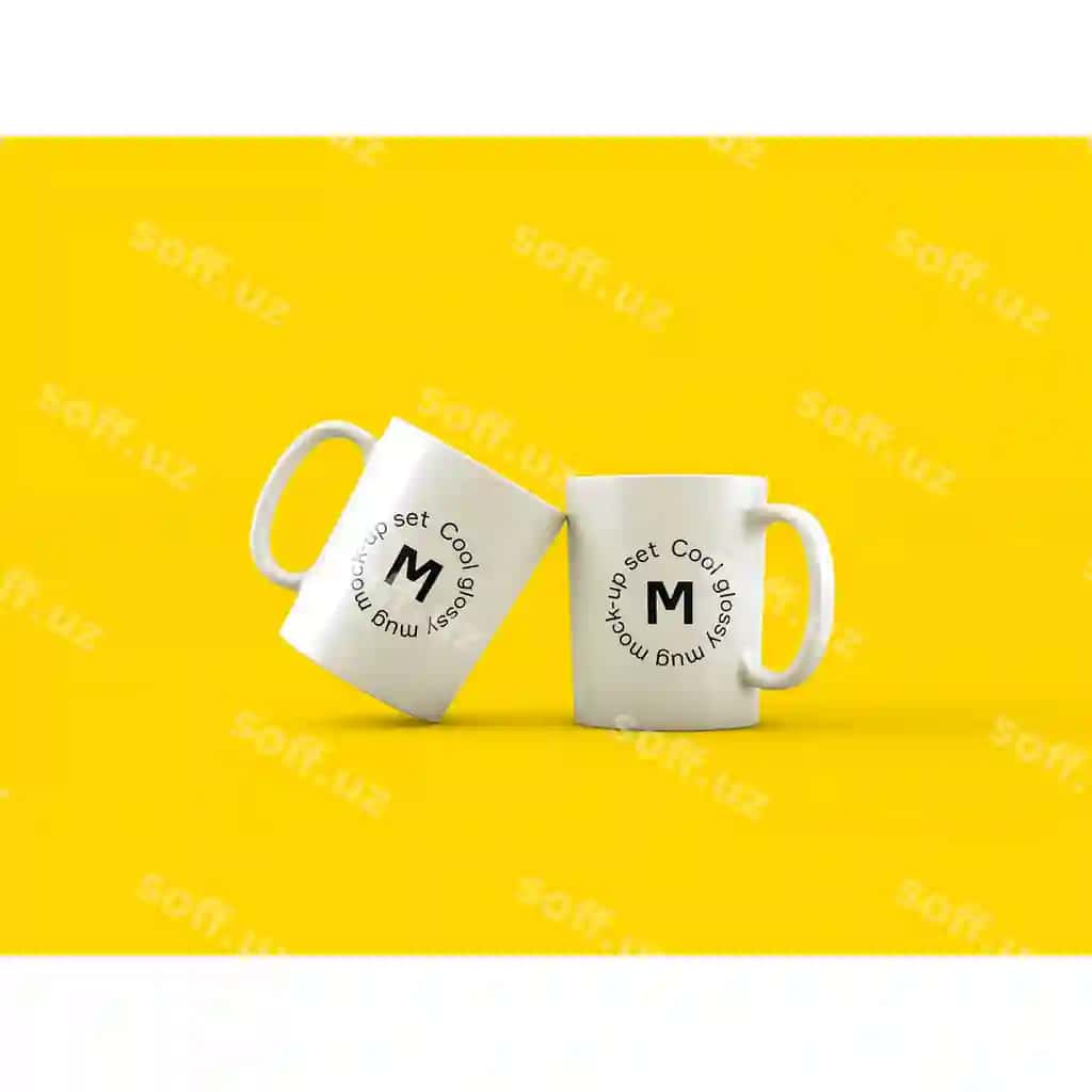 Ikki choy qoshiq sariq orqa fonda namuna | Two mugs yellow background mock up 2