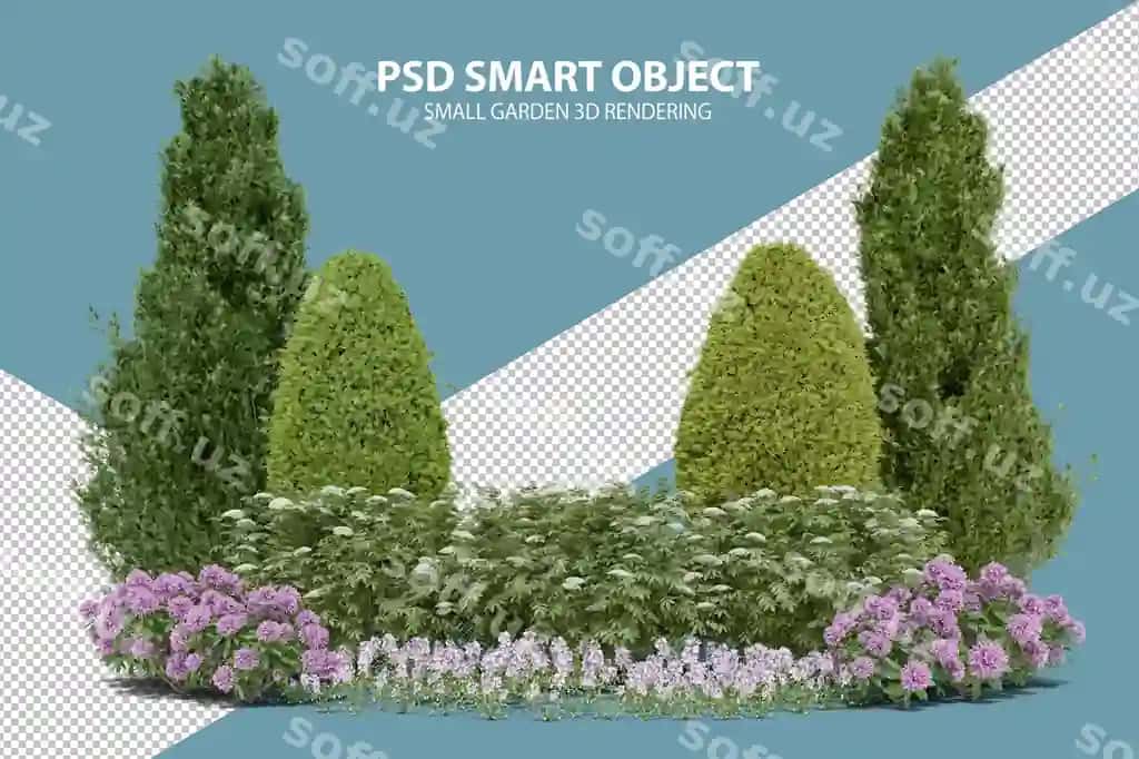Realistik kichik bog' 3D render ajralangan ob'ektlar | Realistic small garden 3d rendering isolated objects 2