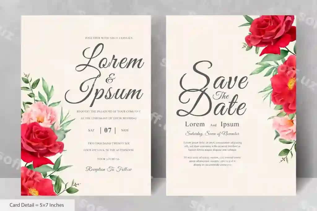 Go'zal akvarel gulli to'y taklifnomasi qo'lda chizilgan | Beautiful watercolor floral wedding invitation set with hand drawn