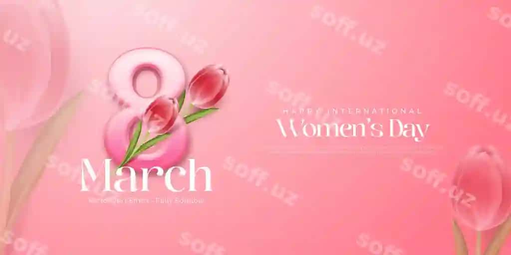 8-mart Ayollar kuni banneri lola guli oldinga fonda | 8 march women s day banner with tulip flower front background