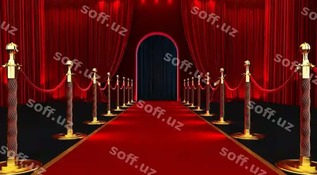 Qizil gilam kirish bariyerlar va velyut arqonlar bilan | Red carpet entrance with barriers velvet ropes