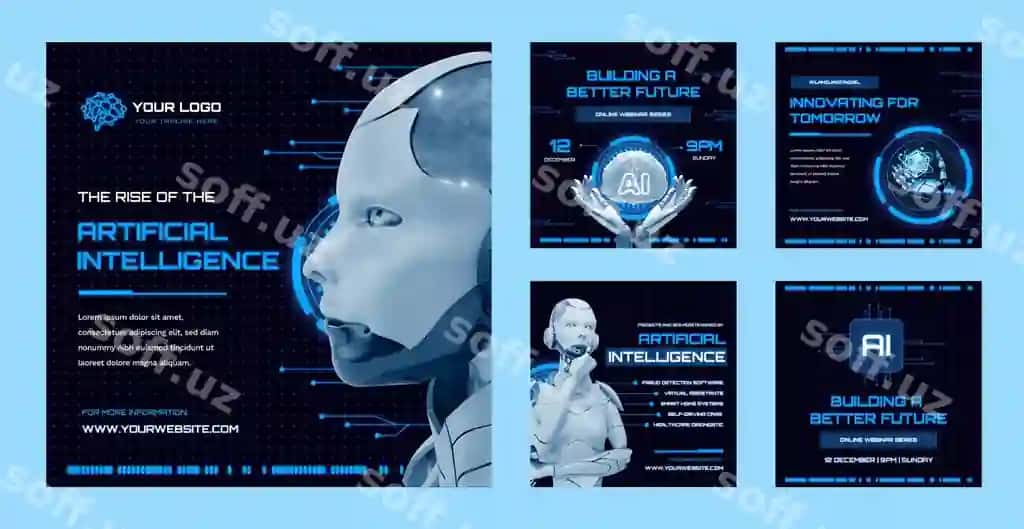 Sun'iy intellekt konsepsiyasi Instagram postlari | Artificial intelligence concept instagram posts 2