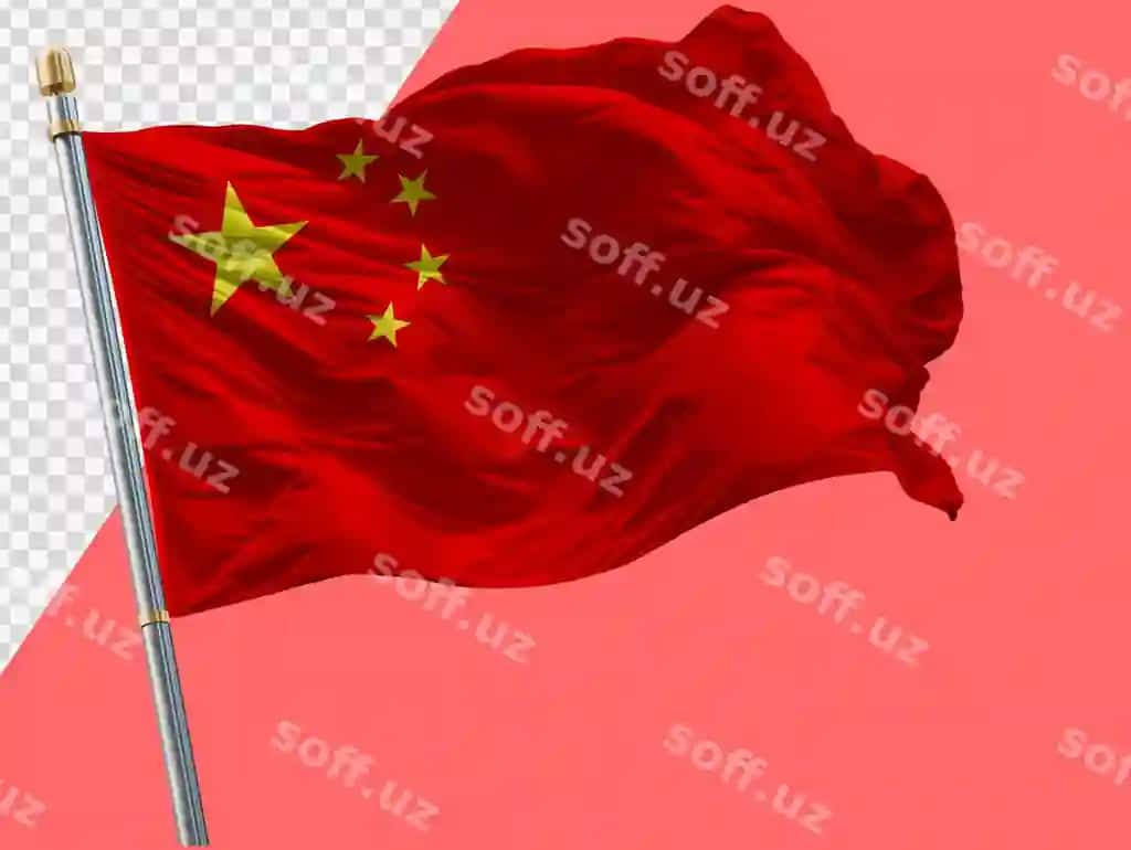Dalalayotgan Xitoy bayrog'i metal bayroq urushi shaffof orqa fonda yuqori rezolyutsiya | Waving china flag metal flagpole transparent background high resolution 2