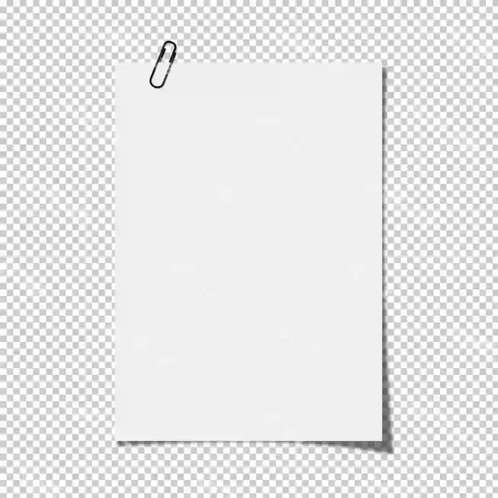 Bo'sh oq qog'oz qog'oz tutgich bilan shaffof orqa fonda | Blank white paper with paperclip transparent background