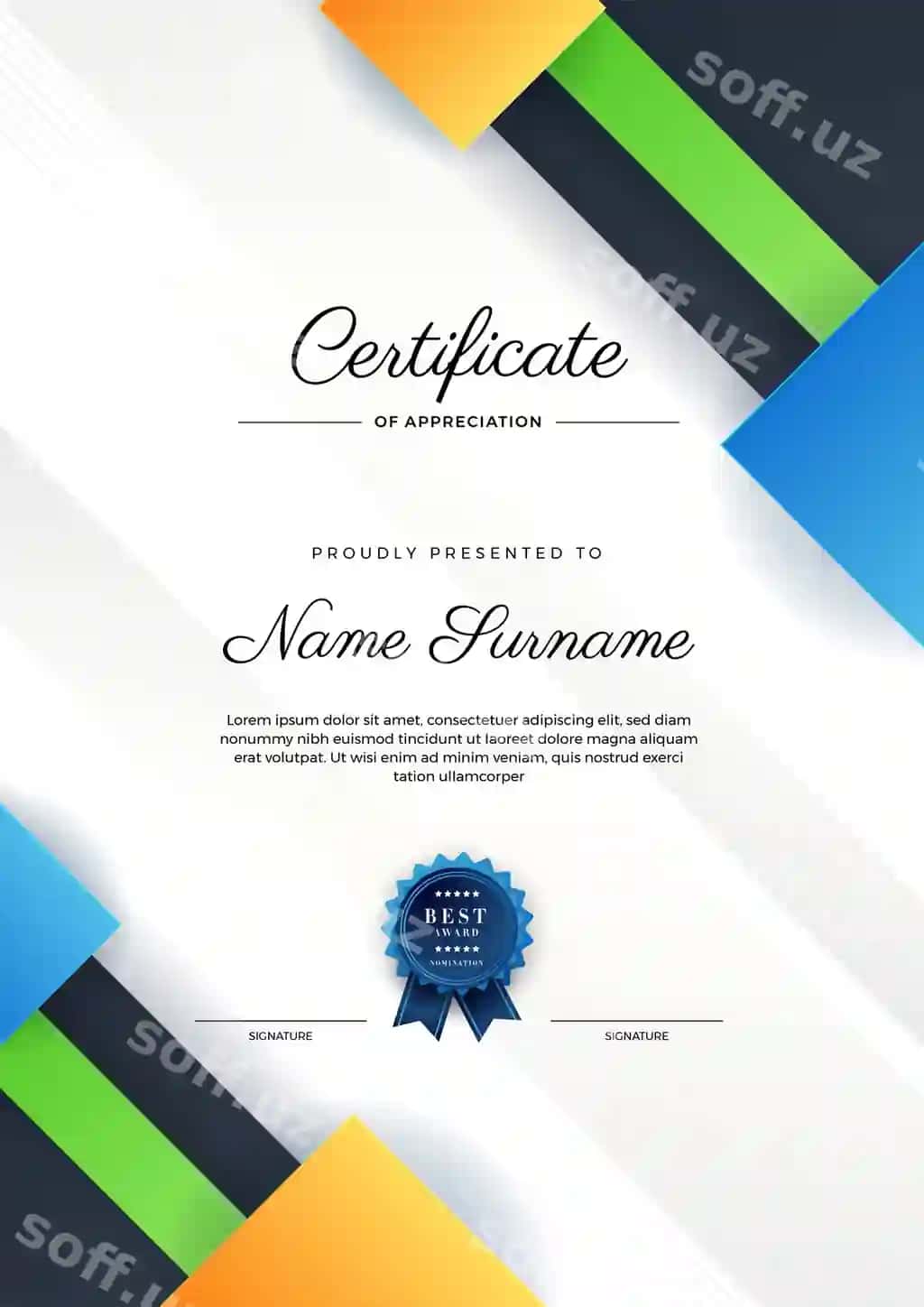 Zamonaviy chiroyli ko'k qora diplom sertifikat shabloni sertifikat | Modern elegant blue black diploma certificate template certificate 2