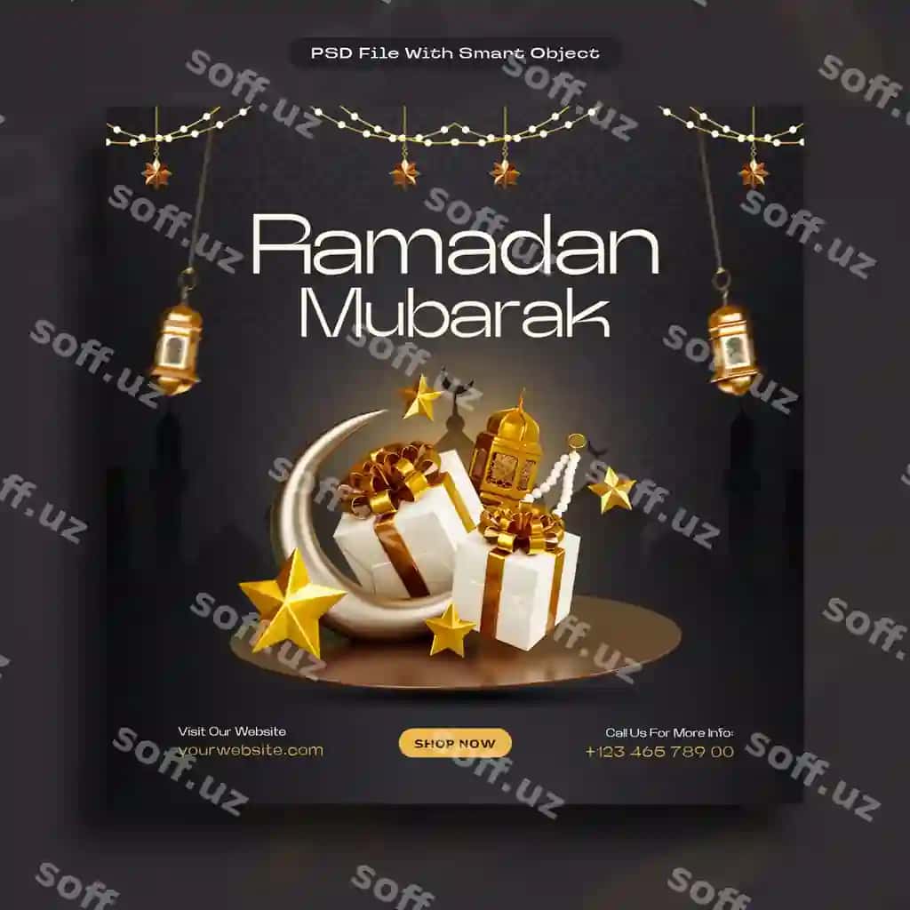 Ramazon muborak islam sohibi salom ijtimoiy tarmoqlardagi xabar shabloni | Ramadan mubarak islamic greetings social media post template 2