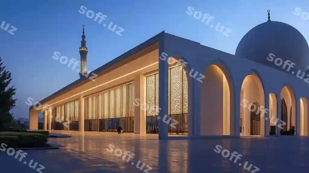 Panoramik Sheikh Zayed masjidi ko'rinishi maghribda ochiq nusha joyi | Panoramic view sheikh zayed mosque dusk open copy space