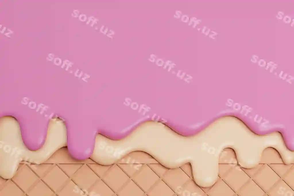 Cheryonka vanilli muzqaymoq eriygan vafers orqa fon 3D render | Strawberry vanilla ice cream melted wafer background 3d rendering