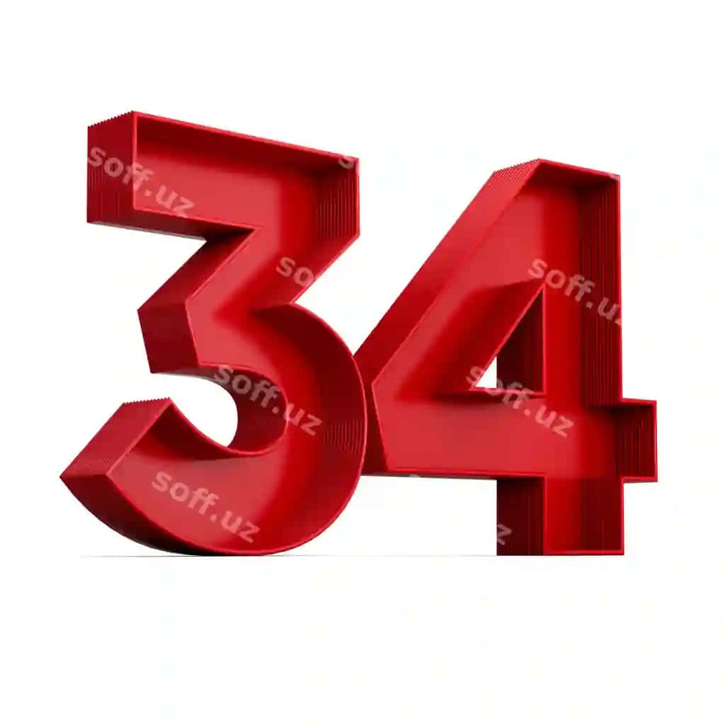 Qizil raqam 34 o'ttiz to'rt ichki soya bilan ajraltirilgan oq 3d illustratsiya | Red digit 34 thirty four with inner shadow isolated white 3d illustration