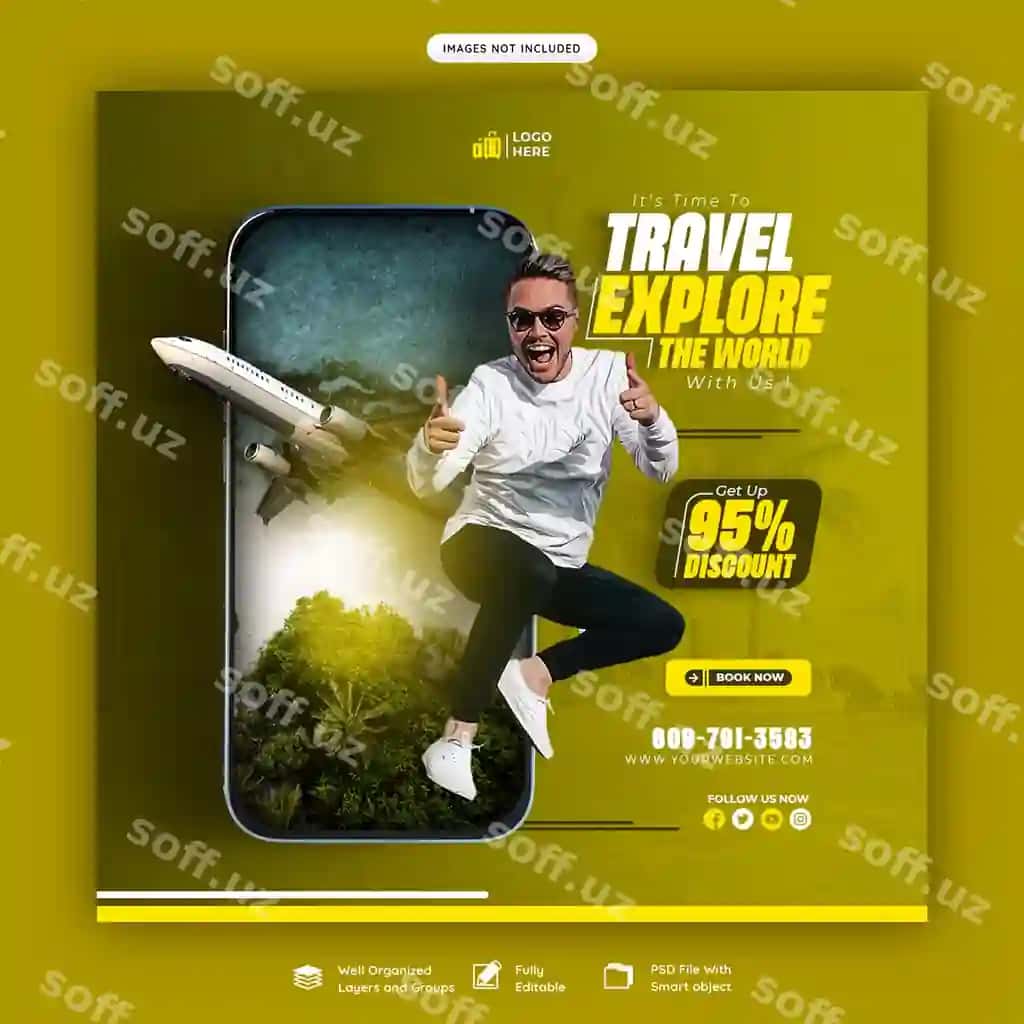 Sayohat turizmi Instagram posti ijtimoiy media posti shabloni | Travel tourism instagram post social media post template