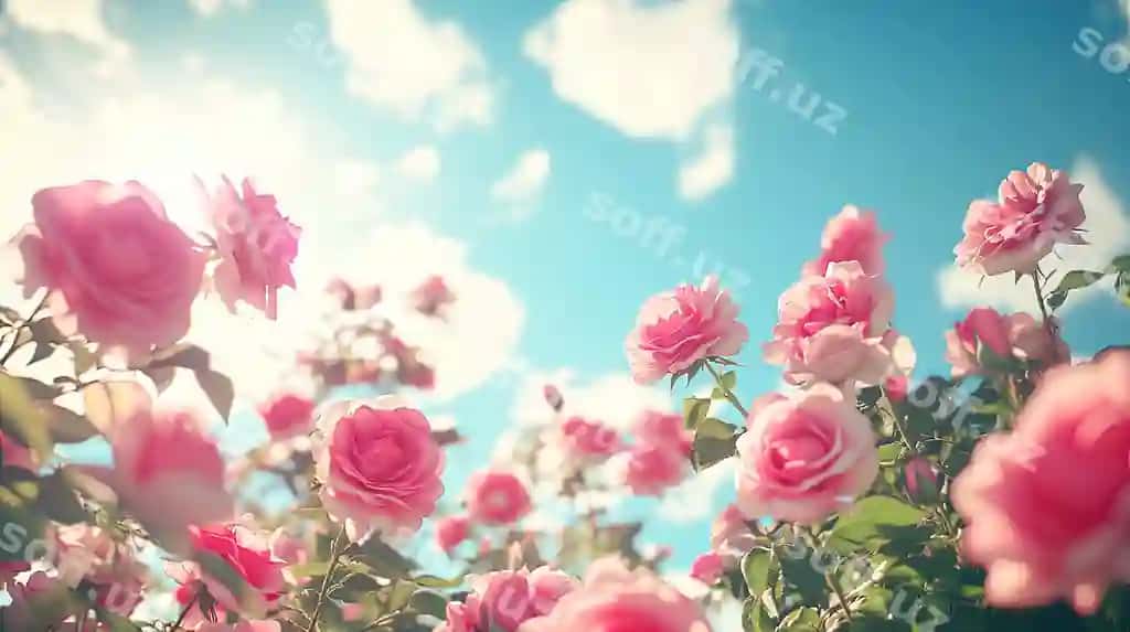 Binofat maydon binafsha gullar yumshoq quyilmoq | Vibrant field pink roses basking soft 2
