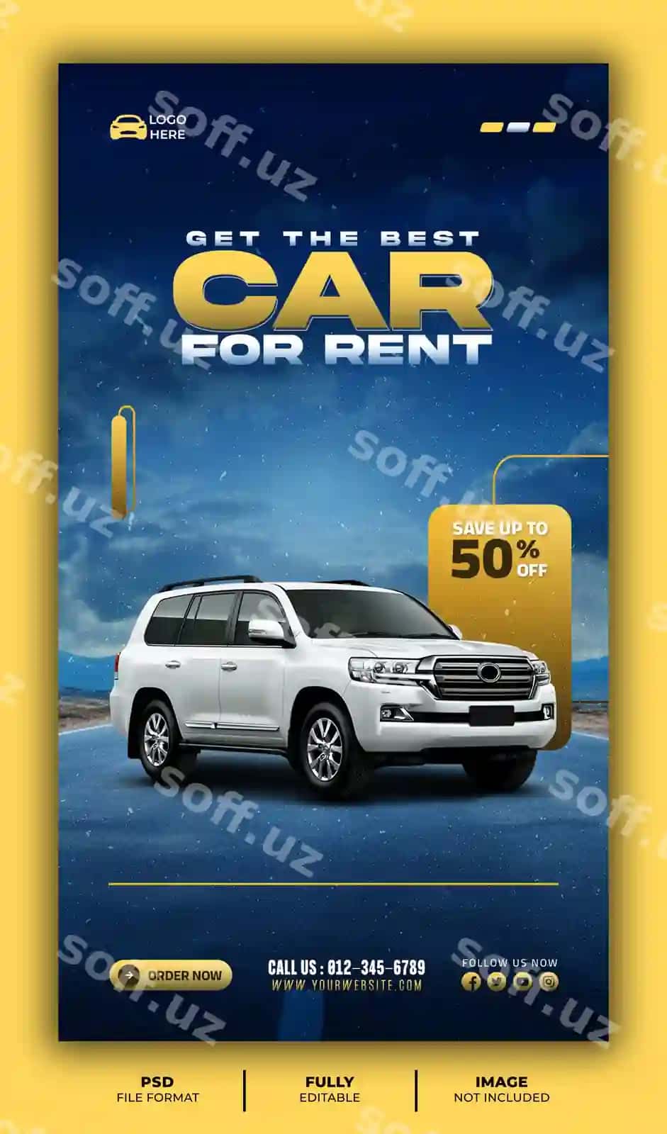 Mashina ijarasi sotuvi avtomobil ijtimoiy tarmoqlar baneri Instagram post shabloni | Car rent sale automotive social media banner instagram post template