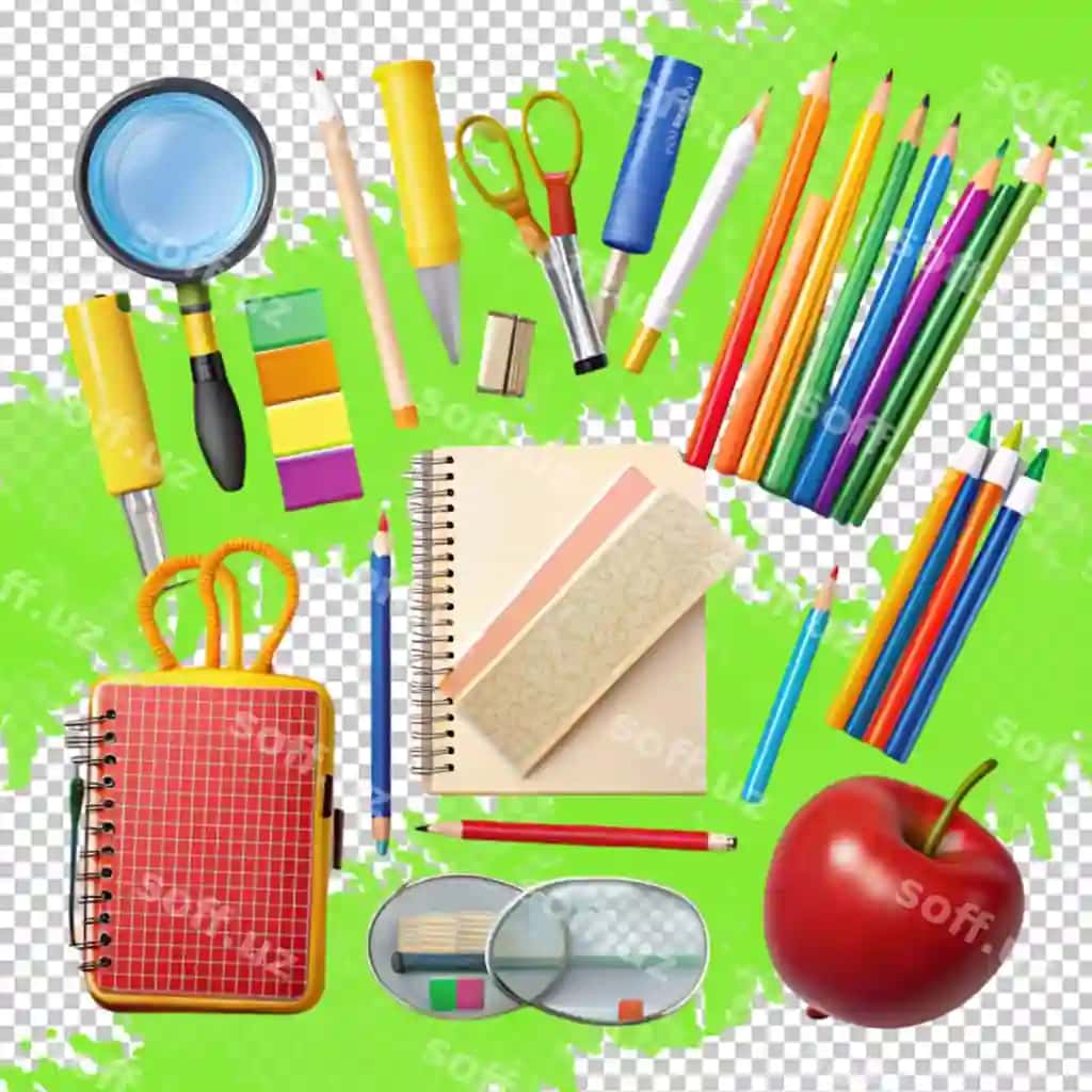 Maktab jihozlari ajraltirilgan oq fon | School stationery isolated white background