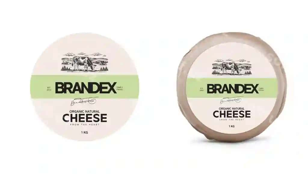 Tahrirlanadigan Brandex organik tabiiy pishloq etiket dizayn shabloni EPS | Editable brandex organic natural cheese label design template eps