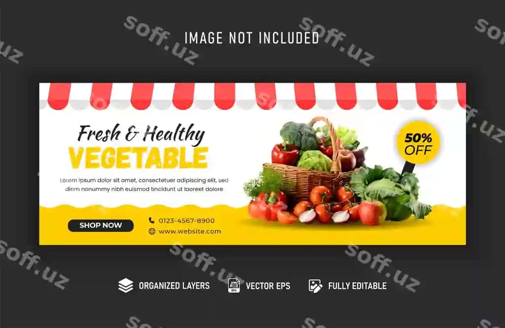 Premium Yangi Sog'liqli Sabzi Bozori Onlayn Facebook Cover Banneri | Fresh healthy vegetable market online facebook cover banner premium 2