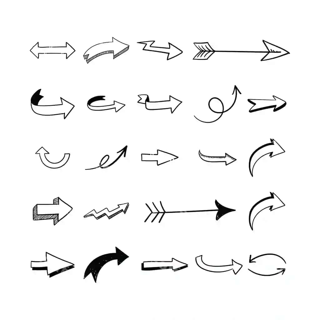 O'stirgich chizgilar to'plami, qo'l bilan chizilgan skets o'stirgichlari, vektorlar to'plami | Arrow doodles set hand drawn sketch arrows vector collection