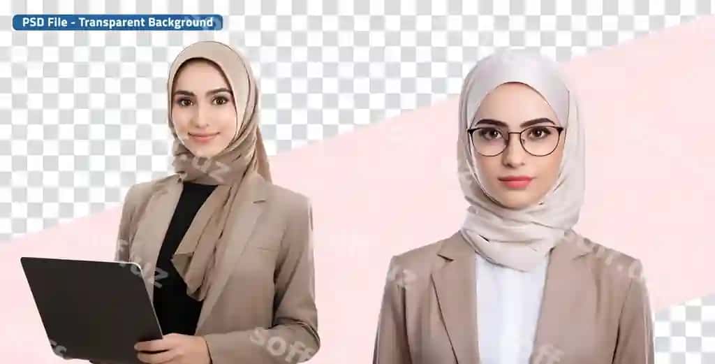 Biznes to'plami islom ayollari gulchiq musulmon biznes ayollari hijob bilan | Business set islamic women smiling muslim businesswomen hijab with