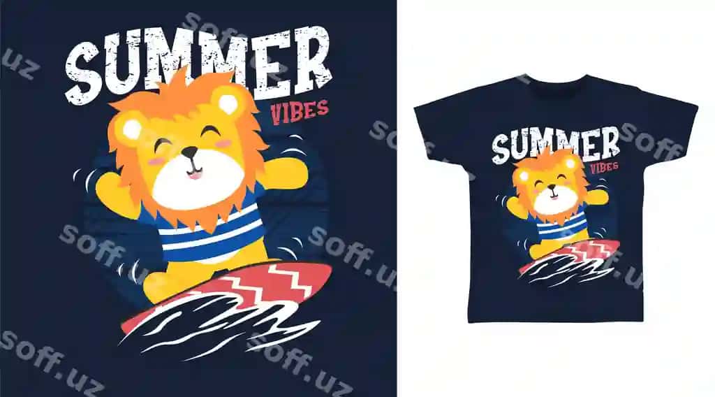 Chiroyli sher o'yin surf karykatur futbolka san'at dizayni | Cute lion play surf cartoon tshirt art design